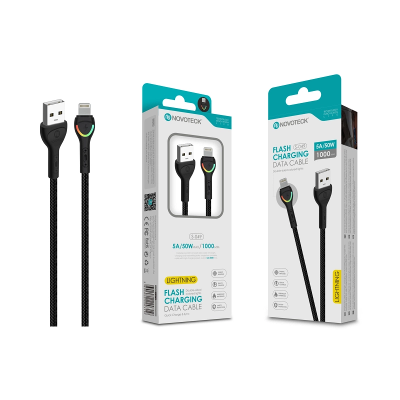 Cabo Lightning Negro 5A 50W 1M S-049 com Luz Indicador