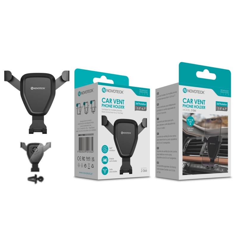 Suporte Universal de Ventilação para Carro NOVOTECK Z-066 - Rotação 360° e Compatibilidade Ampliada