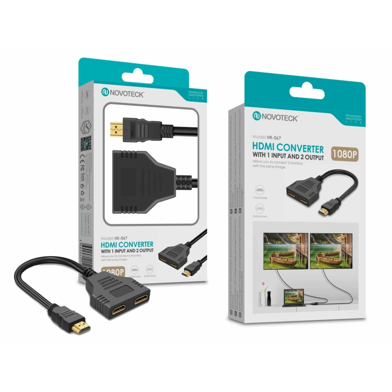 Divisor HDMI NOVOTECK - Distribuição de Sinal 1 Entrada e 2 Saídas com 1080p HK-067