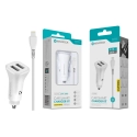 Kit Carregador Automóvel Inteligente 2.4A 2 USB Branco com Cabo Lightning Q-002L