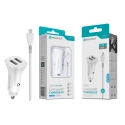 Kit Carregador Automóvel Inteligente 2.4A 2 USB Branco com Cabo Micro Q-002V