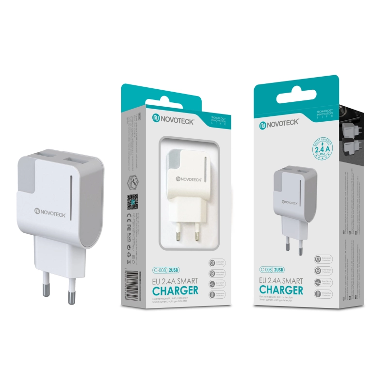Carregador 2.4A 2 USB Branco Full Compatible C-008