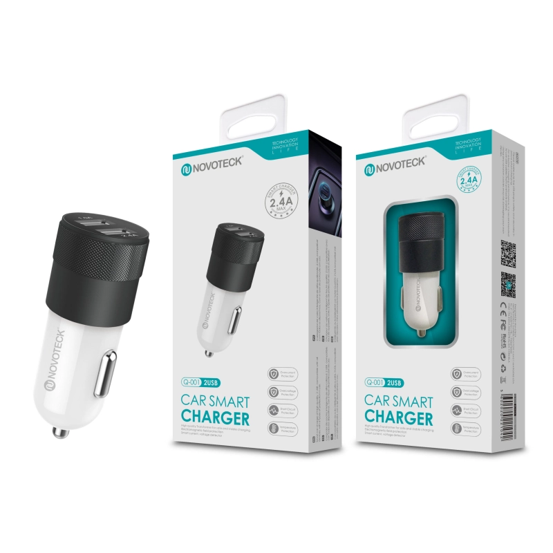 Carregador Automóvel Isqueiro Negro com Duas Portas USB 2.4A Q-001