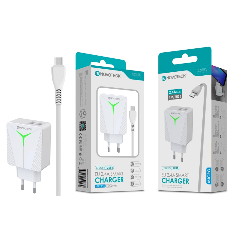 Carregador com Cabo Micro Branco 2.4A 2 USB Ic Smart C-006V