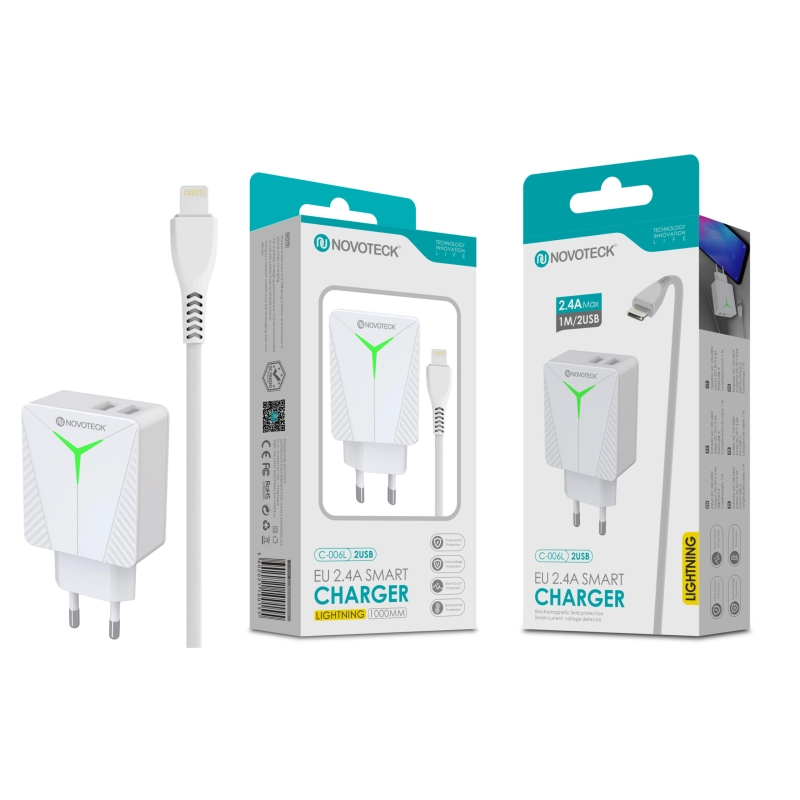 Carregador com Cabo Lightning Branco 2.4A 2 USB Ic Smart C-006L