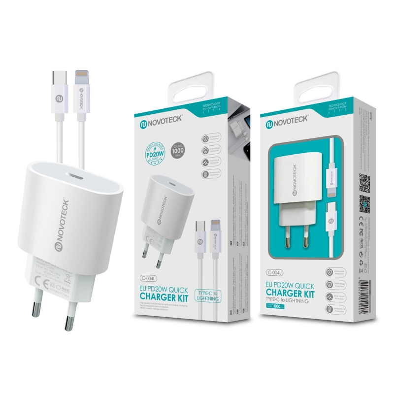 Carregador USB-C Pd 20W com Cabo Type-C to Lightning C-004L Ip12-13-14 Series