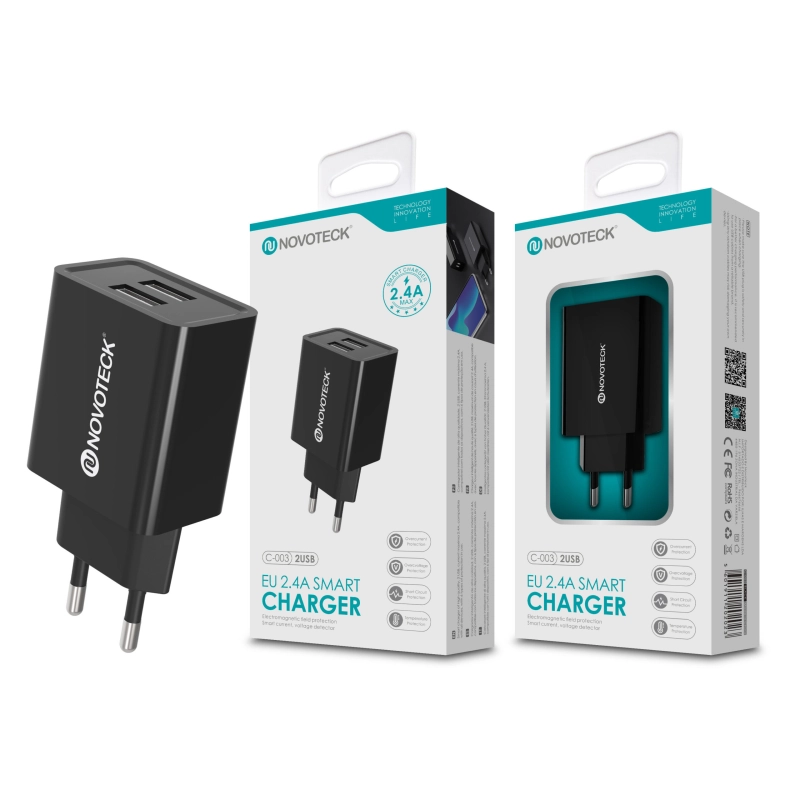 Carregador 2.4A 2 USB Negro NOVOTECK C-003