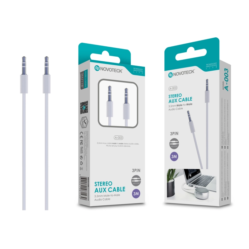 Cabo Aux 3M 3Pin Jack 3.50 NOVOTECK A-003