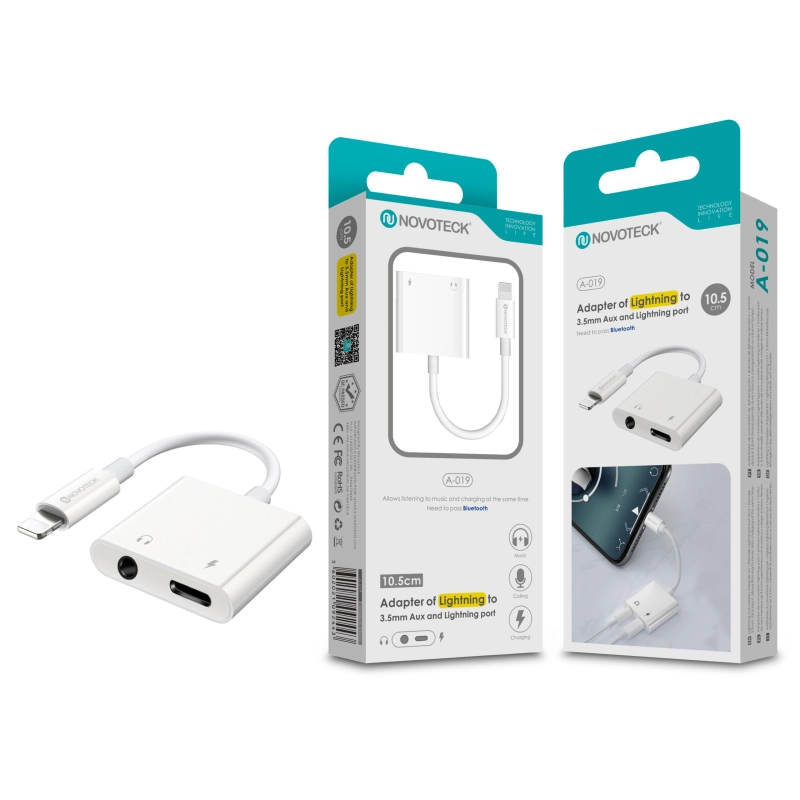 Conversor Lightning To Jack+Lightning NOVOTECK A-019