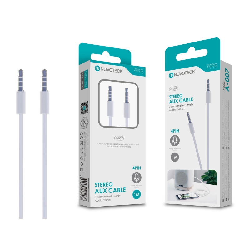 Cabo Aux 1M 4Pin Jack 3.5 NOVOTECK A-007