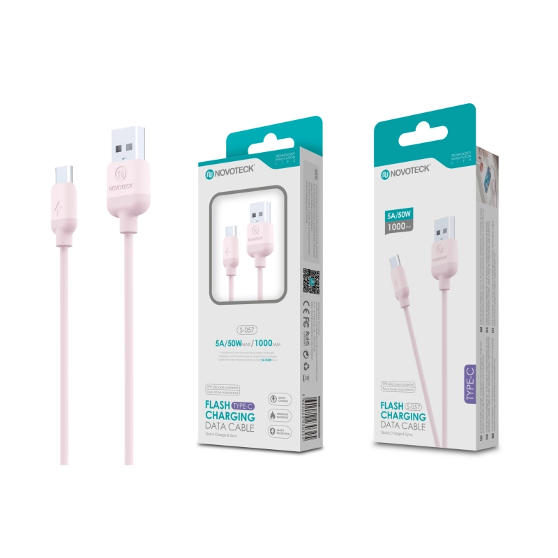 Cabo Type-C Cor Rosa 5A 50W 1M S-057 Silicone TPE