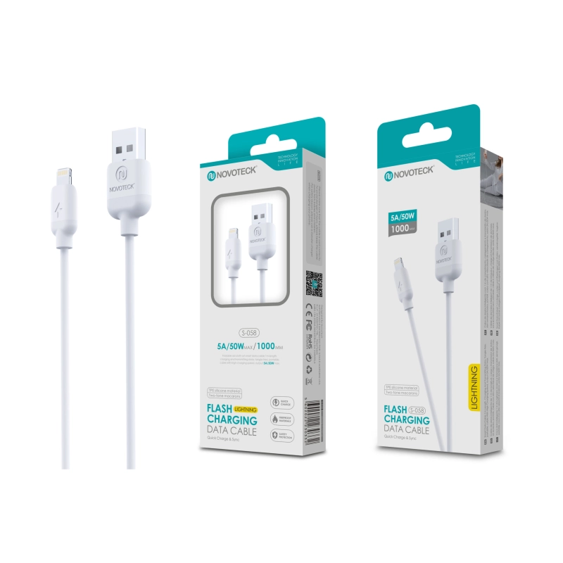 Cabo Lightning Branco 5A 50W 1M S-058 Silicone TPE
