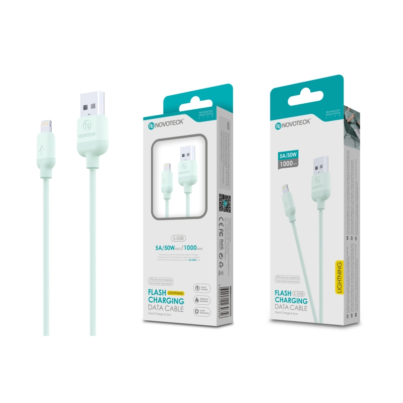 Cabo Lightning Verde Água 5A 50W 1M S-058 Silicone TPE