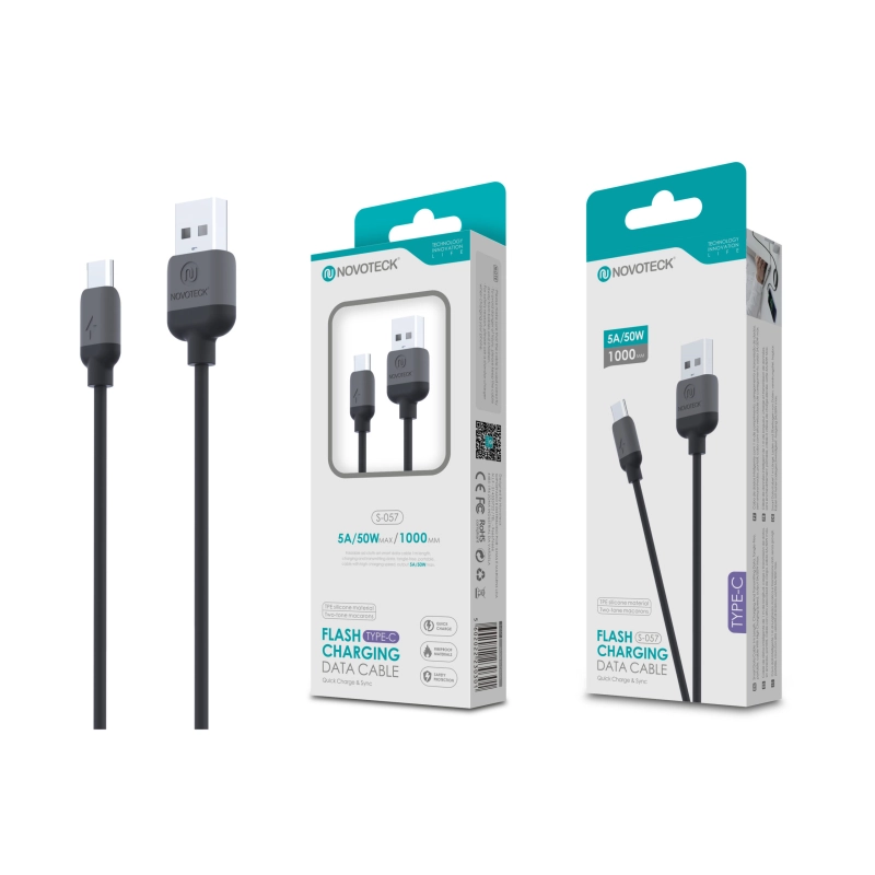Cabo Type-C Negro 5A 50W 1M S-057 Silicone TPE