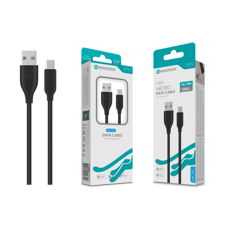 Cabo Micro USB V8 Negro 3A 1M 18W S-044