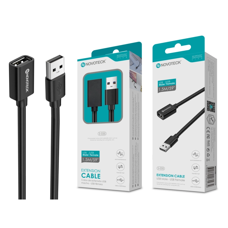 Cabo de Extensão USB - Macho/Fêmea, 1.5m, USB 2.0, S-035