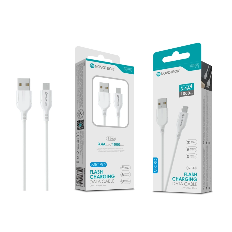 Cabo Micro USB Branco 3.4A 1M S-040