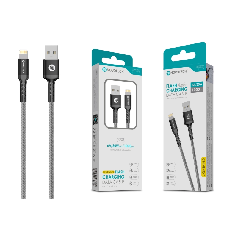 Cabo Lightning 6A 50W 1M Negro Durabilidade Nylon Trançado S-066
