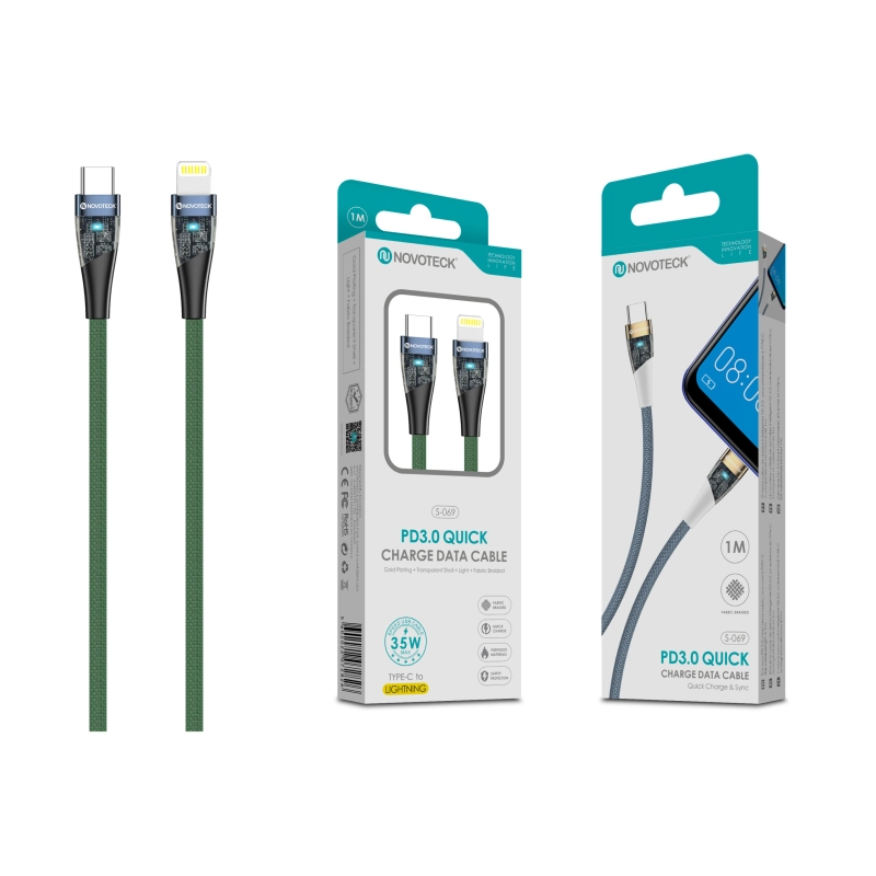 Cabo PD 35W Type-C to Lightning Verde S-069 Luz Indicador