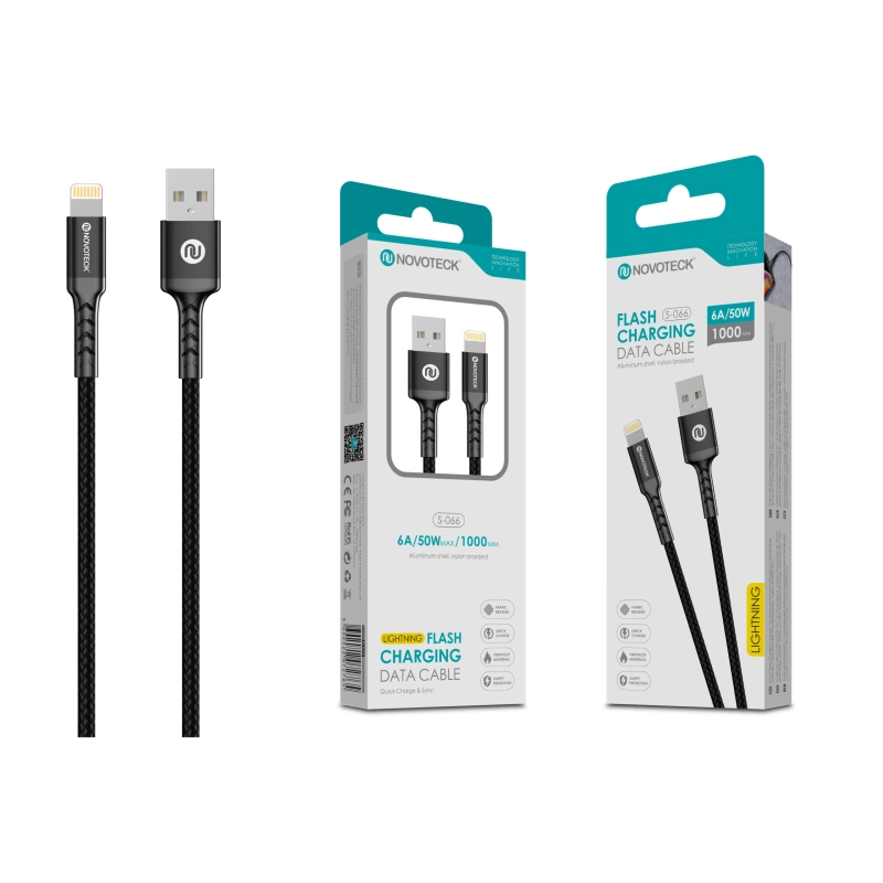 Cabo Lightning 6A 50W 1M Negro Durabilidade Nylon Trançado S-066