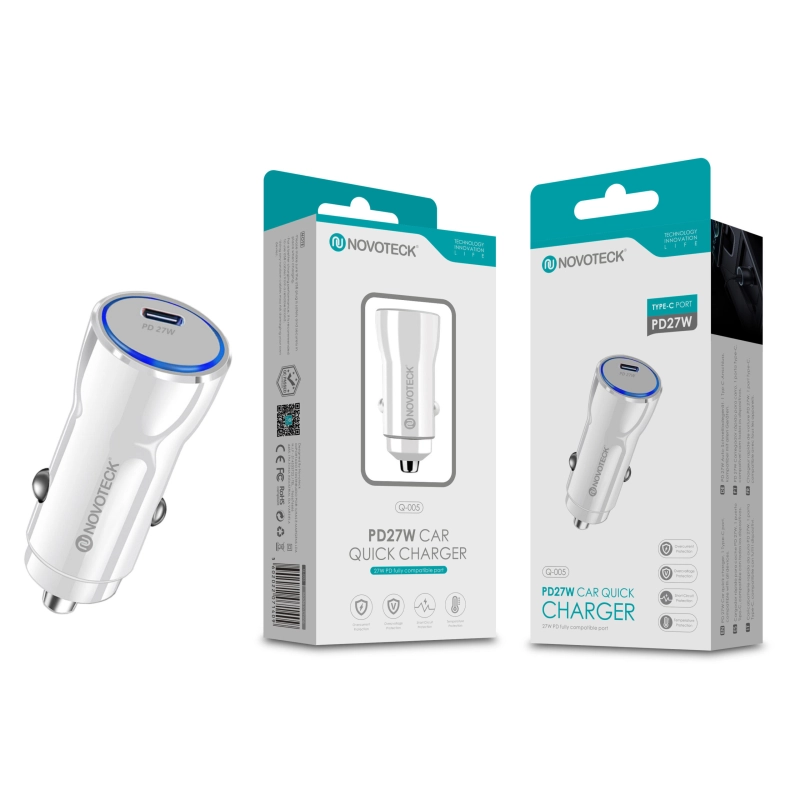 Carregador Rápido Automóvel Novoteck Q-005 com Porta Tipo-C PD 27W