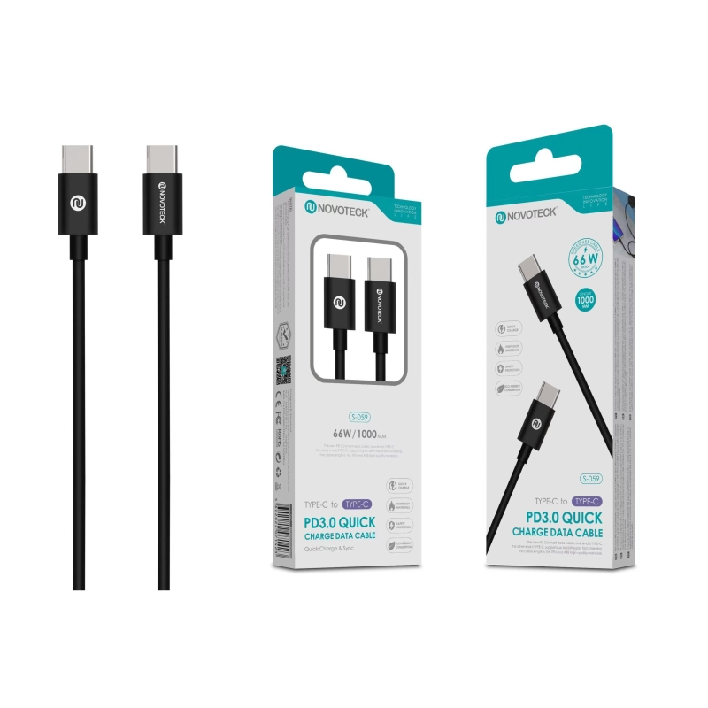 Cabo Type-C PD 3.0 Quick Charge - 66W, 1000mm, Sincronização Rápida S-059
