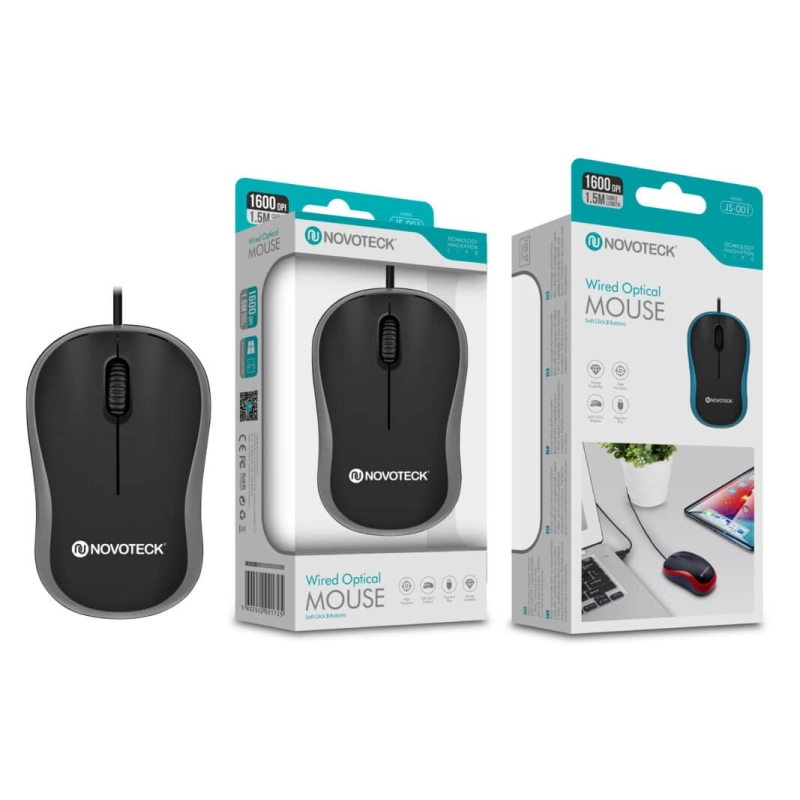 Rato Óptico com Fio Branco JS-001 - Precisão e Conforto de 1600 DPI