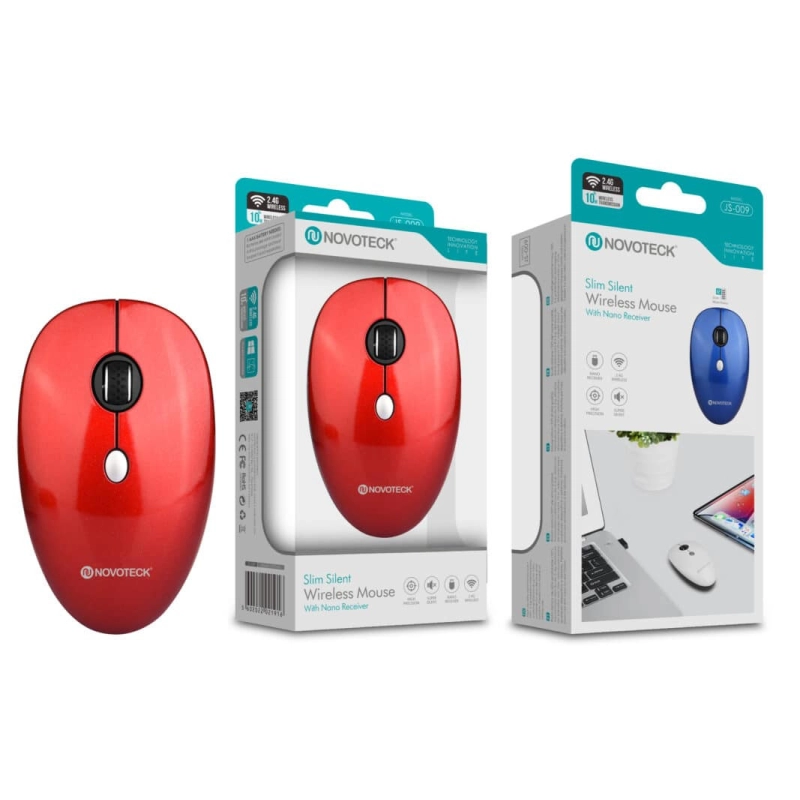 Rato Sem Fios Vermelho JS-009 - Design Slim, Clique Silencioso, Receptor Nano