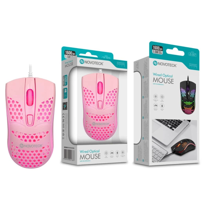 Rato Óptico Rosa Mini-Perfurados com Fio JS-007