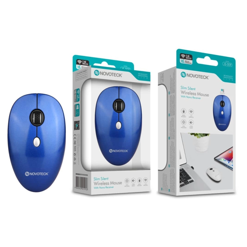 Rato Sem Fios Azul JS-009 - Design Slim, Clique Silencioso, Receptor Nano