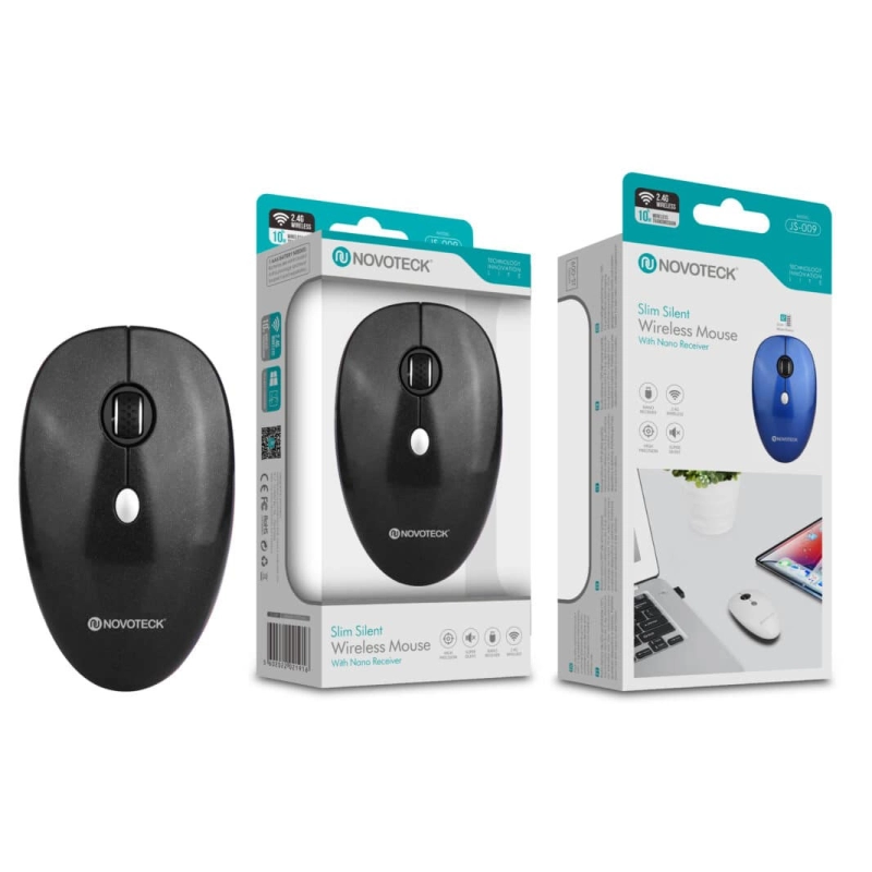 Rato Sem Fios Negro JS-009 - Design Slim, Clique Silencioso, Receptor Nano