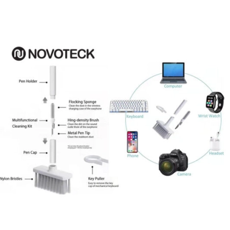 Kit de Limpeza Multifuncional NOVOTECK PJ-001 - Para Dispositivos Eletrônicos com Esponja de Flocagem e Extrator de Teclas