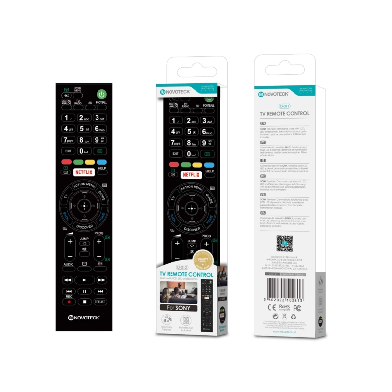Controle Remoto Inteligente Novoteck D-012 para TVs Sony com Acesso Direto Netflix