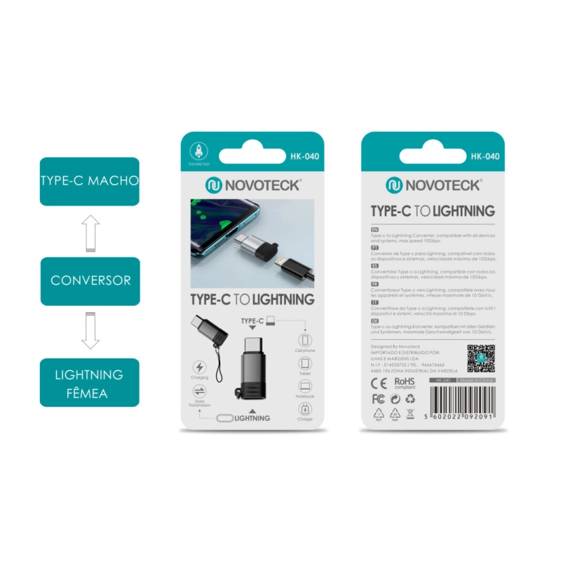 Adaptador NOVOTECK Tipo-C para Lightning HK-040