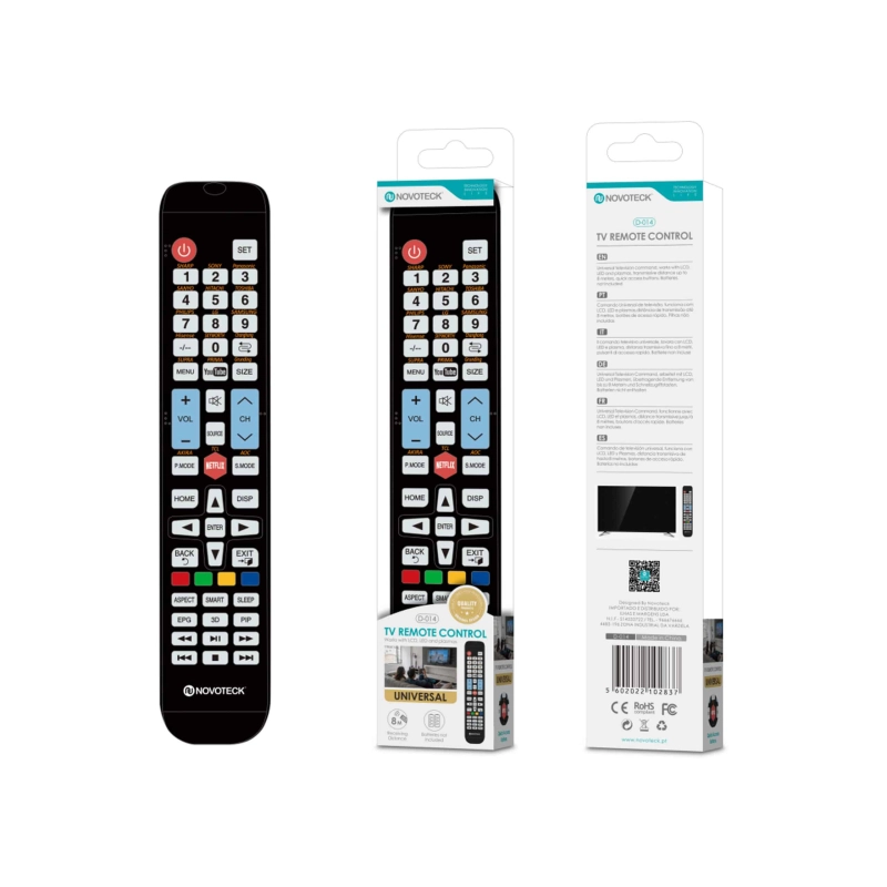 Controle Remoto Universal 15In1 Novoteck D-014 - Compatibilidade Expansiva e Teclas de Atalho para Netflix e YouTube