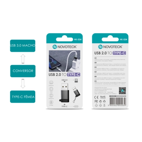 Adaptador NOVOTECK HK-034 de USB 2.0 para Type-C