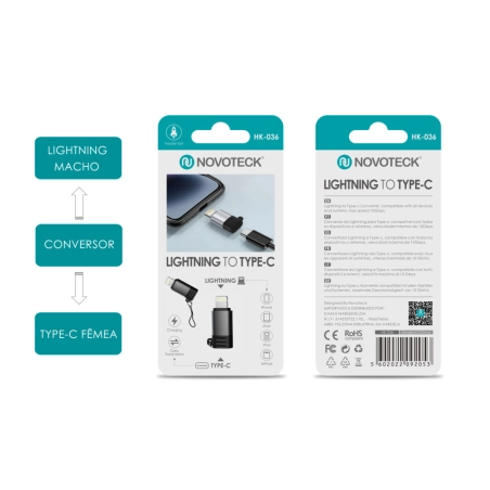 Adaptador de Lightning para Tipo-C - Conexão Rápida e Confiável, Modelo HK-036