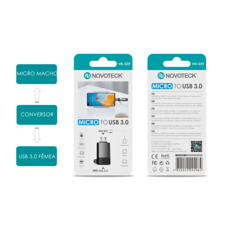 Conversor Micro Macho - USB 3.0 Femea HK-039