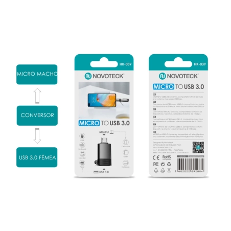 Conversor Micro Macho - USB 3.0 Femea HK-039