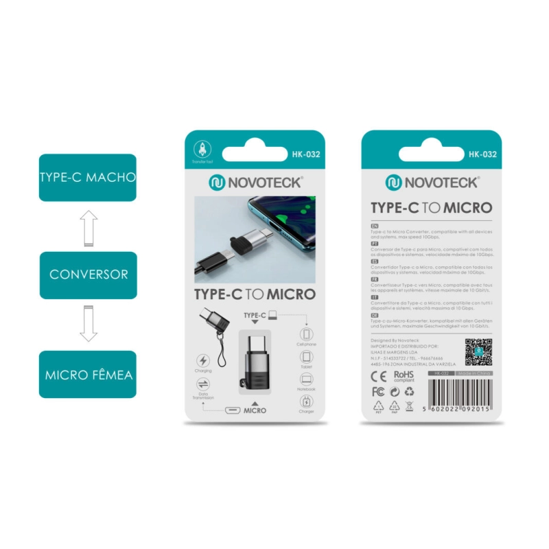 Adaptador NOVOTECK HK-032 de Type-C para Micro USB