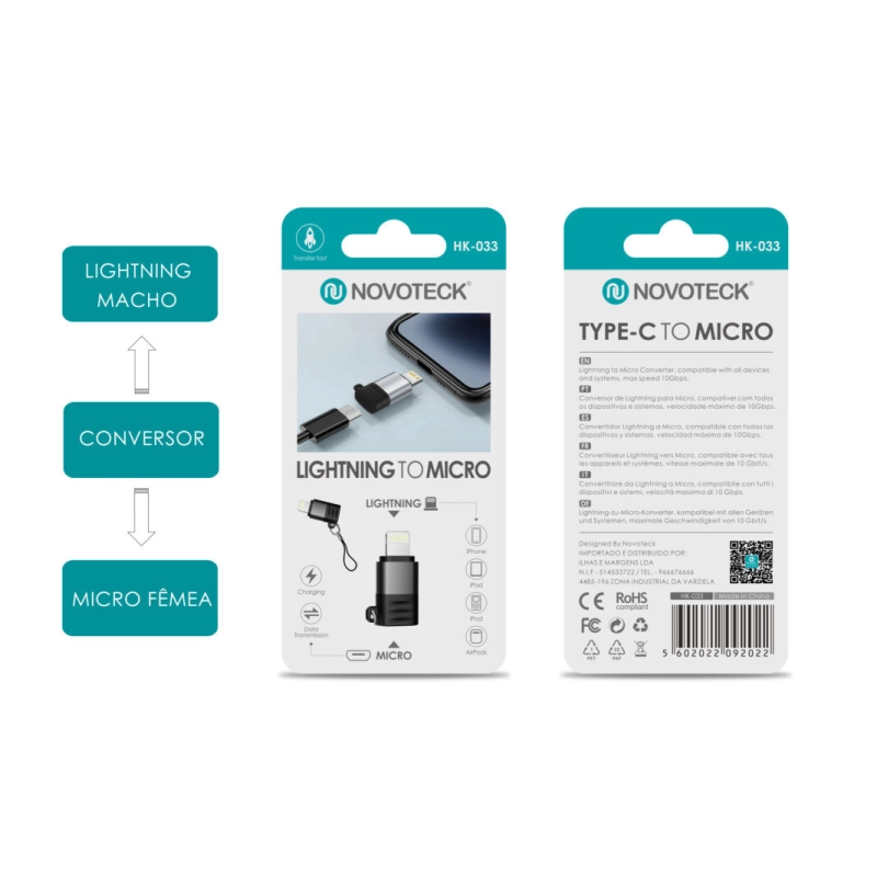 Adaptador NOVOTECK HK-033 de Lightning para Micro USB