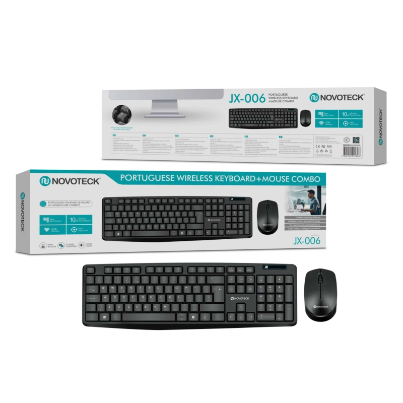 Combo de Teclado e Mouse/Rato sem Fios NOVOTECK JX-006 - Conforto e Eficiência no Trabalho e Lazer