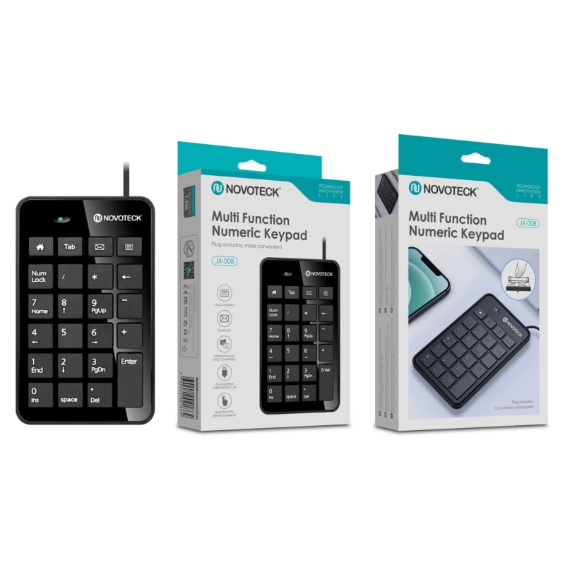 Teclado Numérico Multifuncional NOVOTECK JX-008 - Eficiência e Conforto no Trabalho