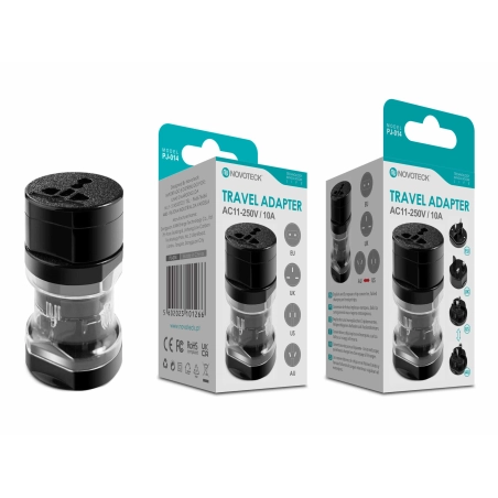 Adaptador de Viagem Universal Novoteck PJ-014 Negro Compatível com EU/UK/US/AU