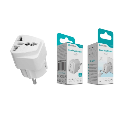Adaptador de Viagem Universal Novoteck PJ-017 – Suporta até 16A/250V, Compatível com Tomadas Internacionais