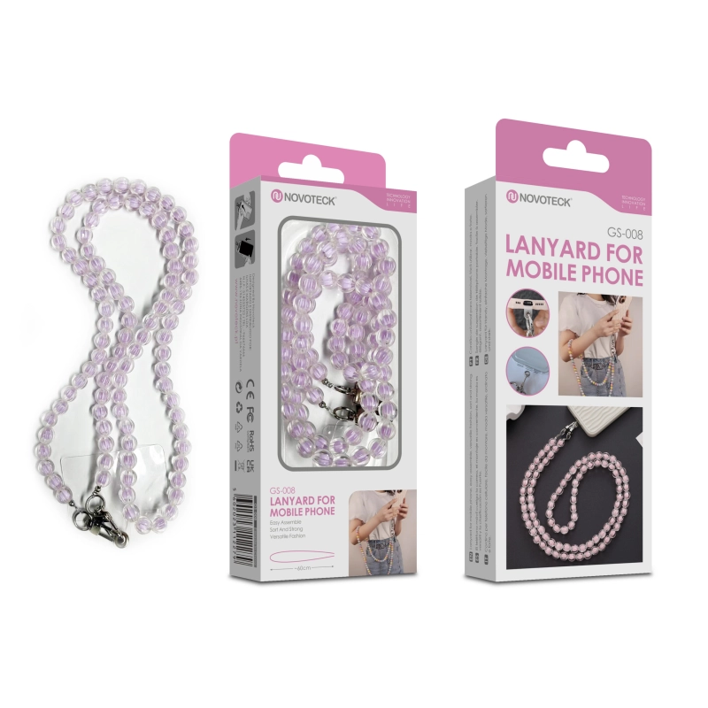 Cordão Pedra Pêssego para Telemóvel NOVOTECK GS-008 Roxo