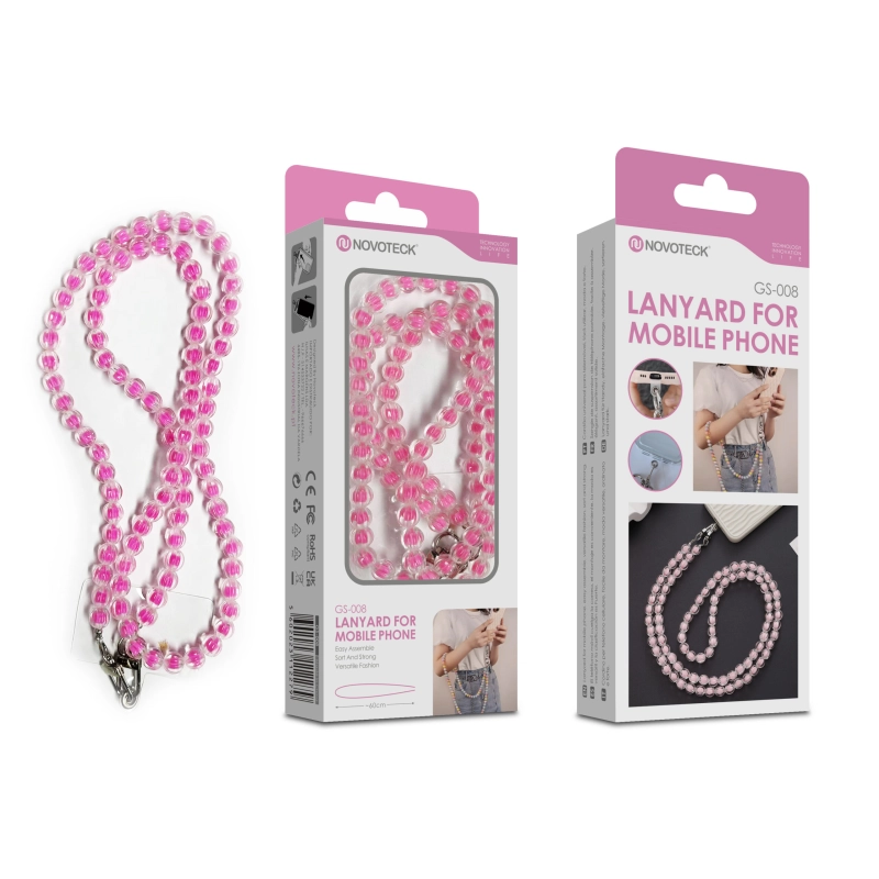 Cordão Pedra Pêssego para Telemóvel NOVOTECK GS-008 Rosa