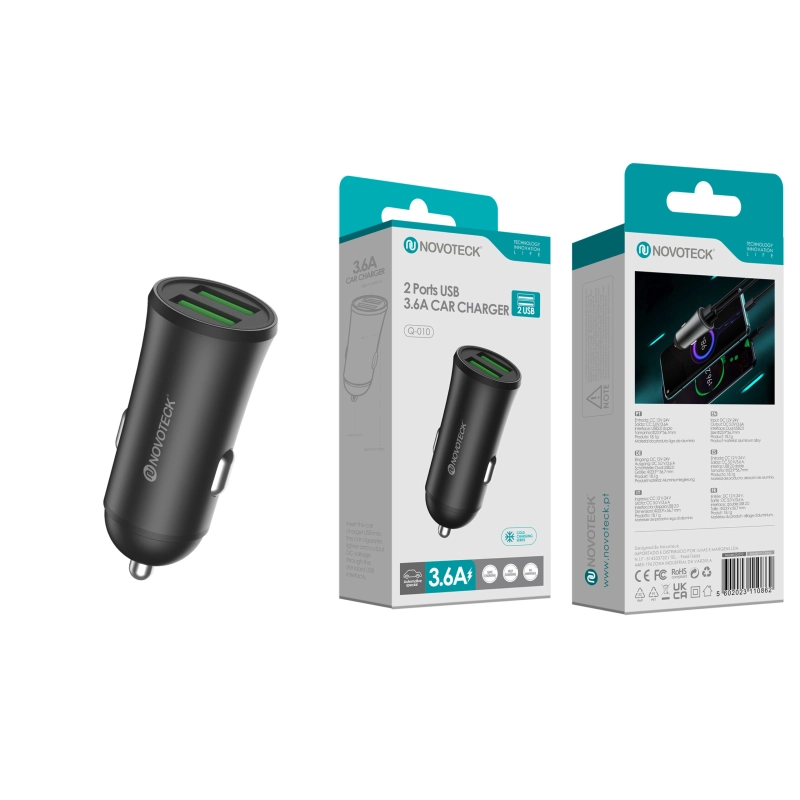Carregador de Carro Duplo USB NOVOTECK Q-010 - 3.6A