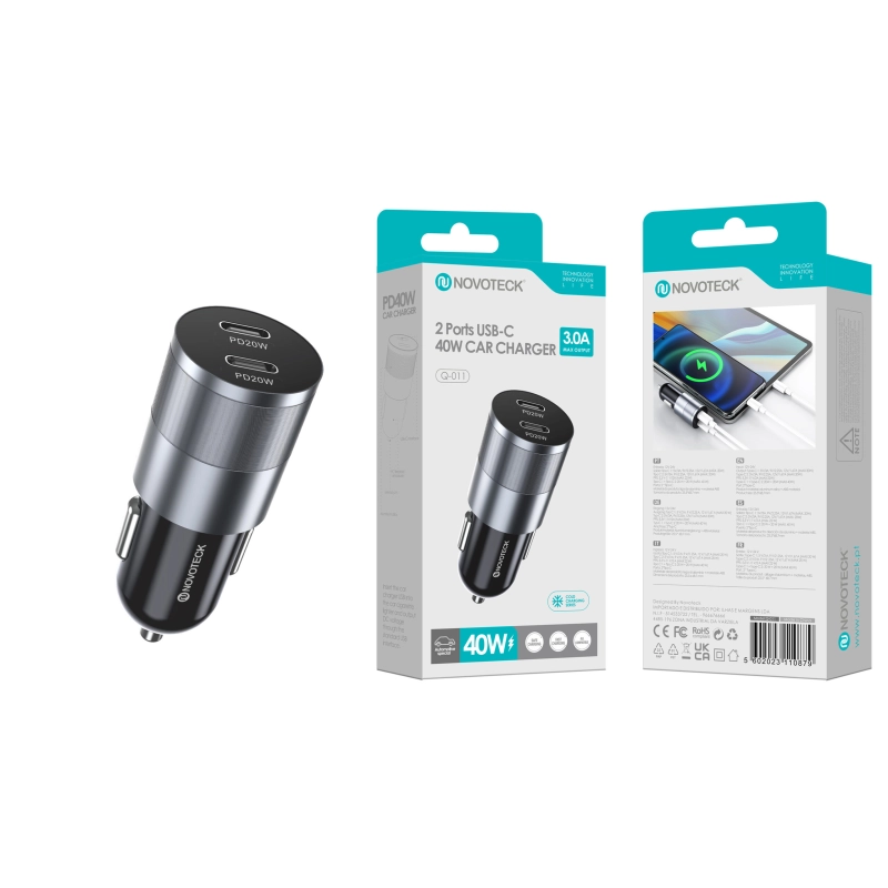 Carregador de Carro NOVOTECK Q-011 - 40W Duplo USB-C com Power Delivery