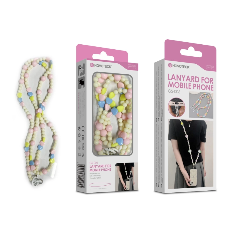 Cordão Pastel com Corações para Telemóvel NOVOTECK GS-006 - Alegre e Prático Design 1